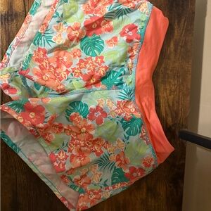 Danskin Coral and Green Floral Athletic Shorts
